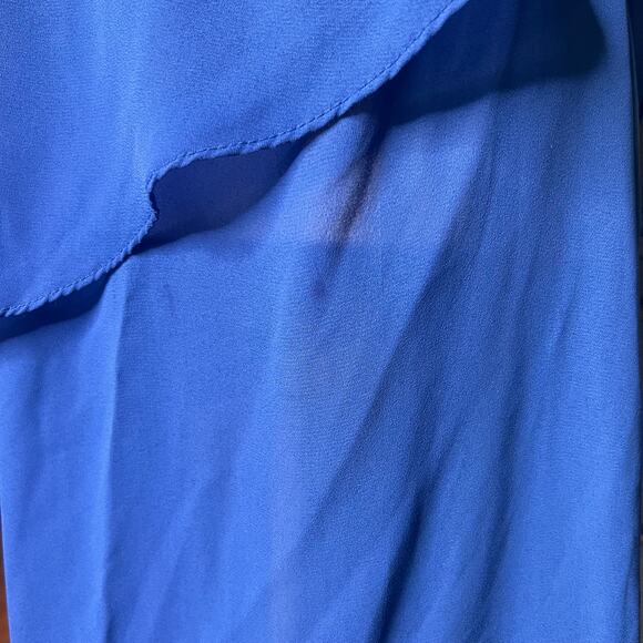 Vintage 70s Sheena Size XS Blue Sheer Chiffon Dress Ruffle Peplum Disco Career - Picture 7 of 12